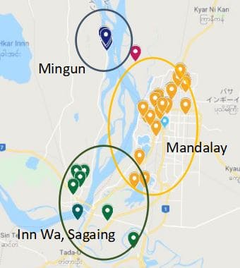 Mandalay マンダレー 地図 map マップ 旅行 観光のしかた インワ・サガイン ミン・クーン ミャンマー 旅行 観光 情報 Myanmar Travel Information